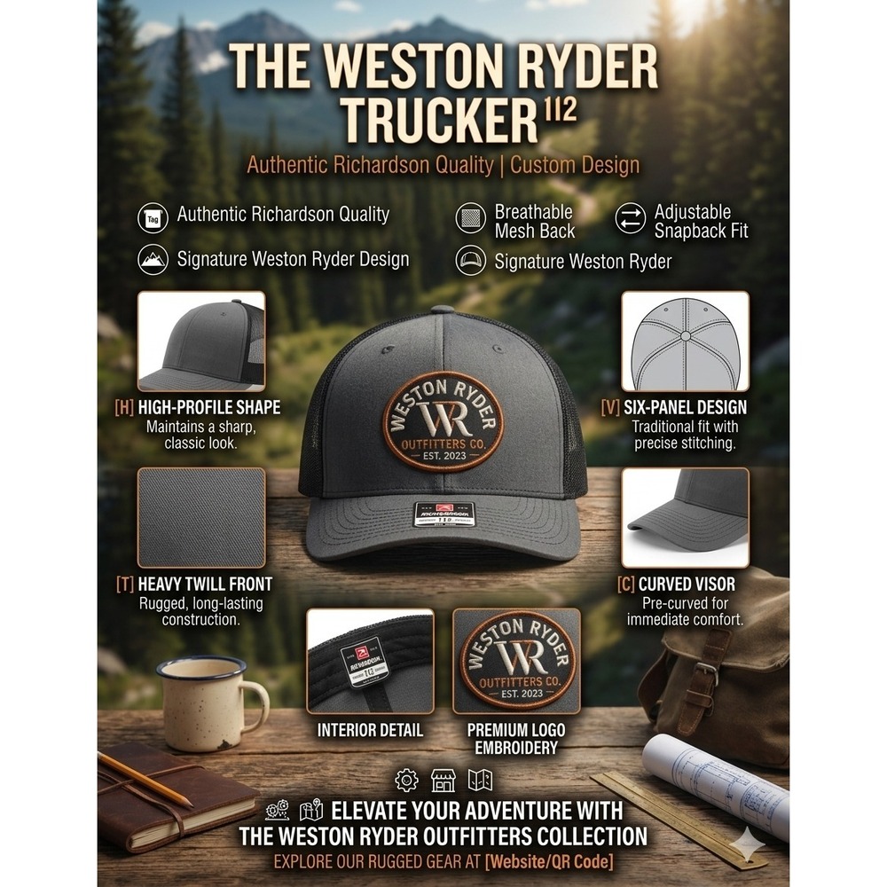 Creekstone Angus Cattle Leather Logo Snapback Trucker Hat Cap โ Richardson WR - Picture 8 of 9